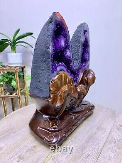 63LB Natural High quality Amethyst Crystal Church Cathedral Geode Mineral+stand