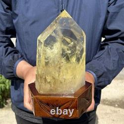 6.4LB Top Natural smoky citrine Obelisk quartz crystal point wand+stand WA175