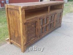 72 inch Rustic Rough Cut TV Stand 4 Doors Western Solid Wood Free Shipping