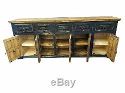 80 in Black Distress Finish Rustic Tv Stand High Solid Wood Free Shipping