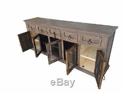 80 in Grey Distress Finish Rustic Tv Stand 32 Inch High Solid Wood Free Shipping