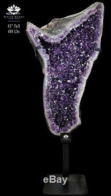83 Amethyst Crystal Geode Plate on Cast Iron Stand 488 Lbs FREE SHIPPING