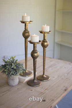 Antique Style Brass Finish Pillar Candle Stands Candle Holders Set Of 3