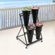 Black Flower Display Stand + 4PCS Buckets 2-Layer Steel Plant Stand with Wheels