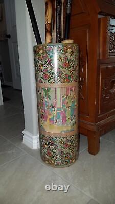 Classic 24 Rose Medallion Porcelain Umbrella Canes Stand Holder Chinese Vase