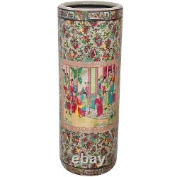 Classic 24 Rose Medallion Porcelain Umbrella Canes Stand Holder Chinese Vase