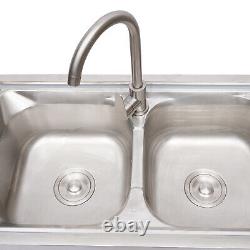 Commercial Free Standing Stainless-Steel Double Bowl Restaurant Kitchen Sink Set