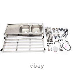 Commercial Free Standing Stainless-Steel Double Bowl Restaurant Kitchen Sink Set