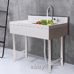 Commercial Sink Stainless Steel Kitchen Utility Sink 1 Compartment & Prep Table