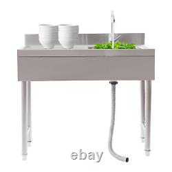 Commercial Sink Stainless Steel Kitchen Utility Sink 1 Compartment & Prep Table