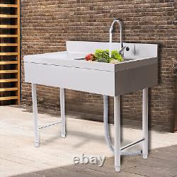 Commercial Sink Stainless Steel Kitchen Utility Sink 1 Compartment & Prep Table