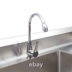 Commercial Utility & Prep Sink Stainless Steel w Basins Backsplash + Drainboard