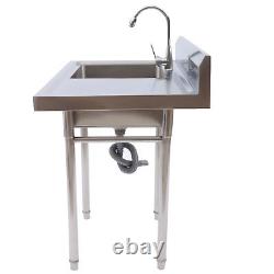 Commercial Utility & Prep Sink Stainless Steel w Basins Backsplash + Drainboard