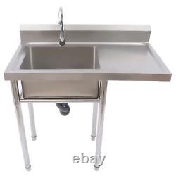 Commercial Utility & Prep Sink Stainless Steel w Basins Backsplash + Drainboard