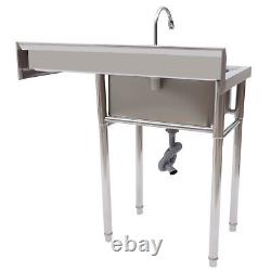 Commercial Utility & Prep Sink Stainless Steel w Basins Backsplash + Drainboard