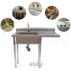 Commercial Utility & Prep Sink Stainless Steel w Basins Backsplash + Drainboard