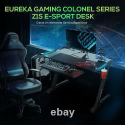 Eureka Ergonomic Z1-S Gaming Desk with LED Lights, Controller Stand, Cup Holder