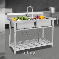 Free Standing Large Double Basin Sink Commercial Restaurant Kitchen Sink Silver