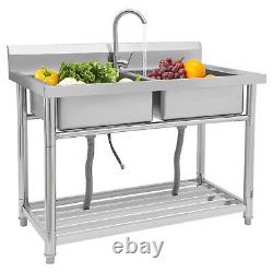 Free Standing Large Double Basin Sink Commercial Restaurant Kitchen Sink Silver