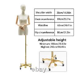 Gold Model display stand Height Adjustable Mannequin With Metal Universal Wheel