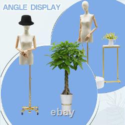 Gold Model display stand Height Adjustable Mannequin With Metal Universal Wheel