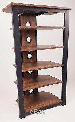HiFi Stand Walnut or Black Wood Steel Frame 4, 5 or 6 Shelves Rack Ship to Italy