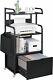 Home Office Printer Stand with Side Canvas Storage Bag Mobile Printer Rack Cart