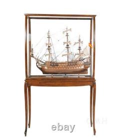 Large Tall Ship Model Boat Wood Display Case 40 Light Brown Stand with Legs New