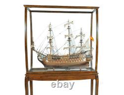 Large Tall Ship Model Boat Wood Display Case 40 Light Brown Stand with Legs New