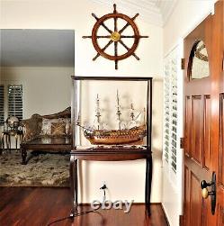 Light Brown Wood Floor Display Stand Case Storage for Tall Ship Models Boats New