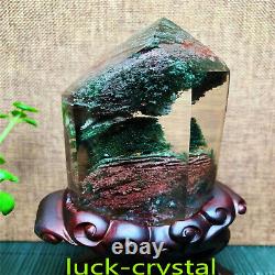 Natural Colorful Ghost Quartz Carved Crystal pillars +Stand Healing 1 pc, 42n7