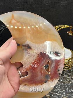 Natural Druzy Carnelian Moon Face Slab with stand Pics do not do justice Free ship