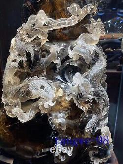 Natural Titanium Crystal Ball Carvings Quartz Skull Sculpture Reiki skull+stand