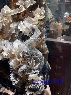 Natural Titanium Crystal Ball Carvings Quartz Skull Sculpture Reiki skull+stand