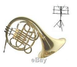 New B Flat 3 Valve Single French Horn with Case, Music Stand Ships from USA