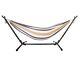 New Beige Brown White Double Hammock with Steel Stand & Carry Bag Free Shipping