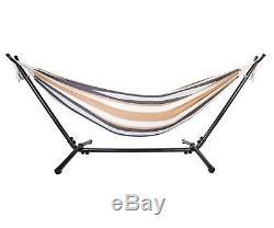 New Beige Brown White Double Hammock with Steel Stand & Carry Bag Free Shipping