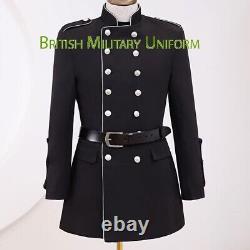New Men's Black wool Costumes, Stand Collar Mid-length Double Breasted fast ship