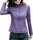 New Tanming Stand Collar Women's Purple Full Zip Leather Jacket Fast Shipping