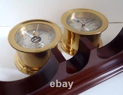 New in box! Seth Thomas Charleston brass ship clock, barometer, mahogany stand