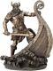 Norse Viking Warrior Standing On Long Ship Prow Antique Bronze Finish Statue