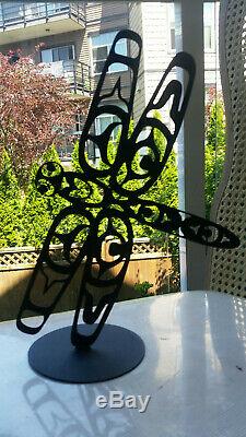 Northwest Coast Native Metal Dragonfly on stand sculpture low shipping