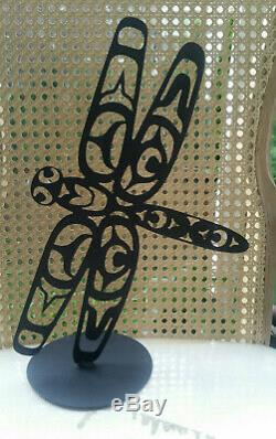 Northwest Coast Native Metal Dragonfly on stand sculpture low shipping
