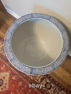 Oriental Chinoiserie 20 Blue White Fish Bowl Planter Rosewood Stand Free ship