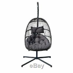 Patio Wicker Swing Chair Hanging Chair Hammock Stand Outdoor Egg Chair US SHIP
