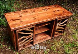 Rustic red Wood Furniture TV Media Table Stand Cabinet Log Cabin FREE SHIPPING