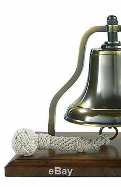 Ship's Purser's Bell Brass 9.5 Bronzed Antiqued Finish Tabletop Wood Stand New