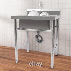 Stainless Steel Free Standing Kitchen Sink Catering Washing Bowl Commercial Sink