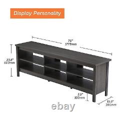 TV Stand for 75 Inch TV Wood Media Console 6 Open Shelves Black 70 USA shipping