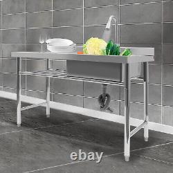 Thickened Commercial Sink Prep Table +360°Faucet Free-Standing Stainless Steel